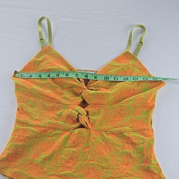 Zara -636 Cut Out Jacquard Lime Green and Tangerine Orange Floral Bodysuit Large - Picture 6 of 8